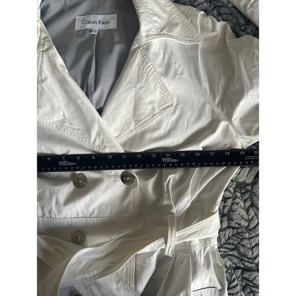 Calvin Klein White Belted Trench Coat Women's size Medium Rain Wind Weather - Picture 5 of 10